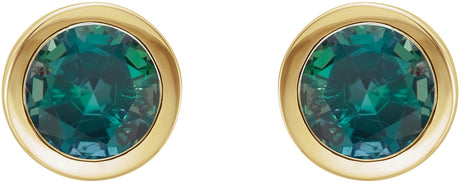 14K Gold Lab-Grown Alexandrite Round Bezel-Set Birthstone Stud Earrings - Yellow Gold