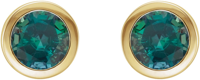 14K Gold Lab-Grown Alexandrite Round Bezel-Set Birthstone Stud Earrings - Yellow Gold