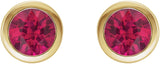 14K Gold Lab-Grown Ruby Round Bezel-Set Birthstone Stud Earrings - Yellow Gold - view 2