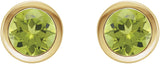 14K Gold Natural Peridot Round Bezel-Set Birthstone Stud Earrings - Yellow Gold
