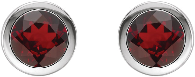 Platinum Natural Mozambique Garnet Round Bezel-Set Birthstone Stud Earrings - view 2