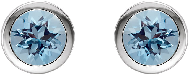 Platinum Natural Aquamarine Round Bezel-Set Birthstone Stud Earrings - view 2
