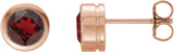 14K Gold Natural Mozambique Garnet Round Bezel-Set Birthstone Stud Earrings - Rose Gold