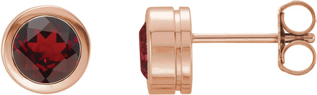 14K Gold Natural Mozambique Garnet Round Bezel-Set Birthstone Stud Earrings - Rose Gold