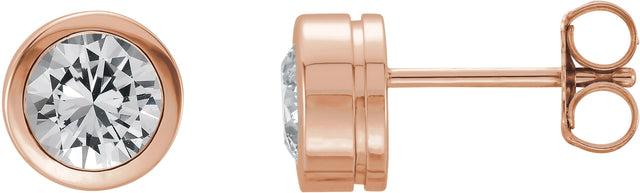 14K Gold Natural White Sapphire Round Bezel-Set Birthstone Stud Earrings - Rose Gold