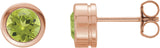 14K Gold Natural Peridot Round Bezel-Set Birthstone Stud Earrings - Rose Gold