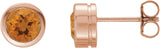 14K Gold Natural Citrine Round Bezel-Set Birthstone Stud Earrings - Rose Gold