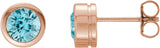 14K Gold Natural Blue Zircon Round Bezel-Set Birthstone Stud Earrings - Rose Gold