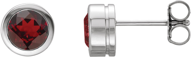 Platinum Natural Mozambique Garnet Round Bezel-Set Birthstone Stud Earrings