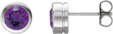 Platinum Natural Amethyst Round Bezel-Set Birthstone Stud Earrings