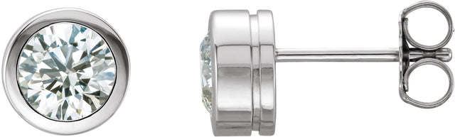 14K Gold Natural Diamond Round Bezel-Set Birthstone Stud Earrings - White Gold