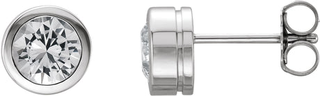 Platinum Natural White Sapphire Round Bezel-Set Birthstone Stud Earrings
