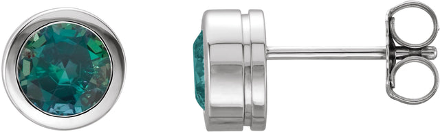 14K Gold Lab-Grown Alexandrite Round Bezel-Set Birthstone Stud Earrings - White Gold