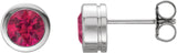 14K Gold Natural Ruby Round Bezel-Set Birthstone Stud Earrings - White Gold