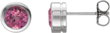 Platinum Natural Pink Tourmaline Round Bezel-Set Birthstone Stud Earrings