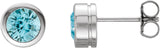 Platinum Natural Blue Zircon Round Bezel-Set Birthstone Stud Earrings