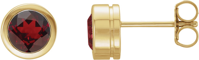 14K Gold Natural Mozambique Garnet Round Bezel-Set Birthstone Stud Earrings - Yellow Gold