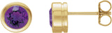 14K Gold Natural Amethyst Round Bezel-Set Birthstone Stud Earrings - Yellow Gold