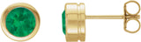 14K Gold Natural Emerald Round Bezel-Set Birthstone Stud Earrings - Yellow Gold