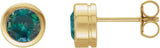 14K Gold Lab-Grown Alexandrite Round Bezel-Set Birthstone Stud Earrings - Yellow Gold