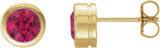 14K Gold Natural Ruby Round Bezel-Set Birthstone Stud Earrings - Yellow Gold