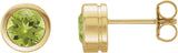 14K Gold Natural Peridot Round Bezel-Set Birthstone Stud Earrings - Yellow Gold