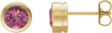 14K Gold Natural Pink Tourmaline Round Bezel-Set Birthstone Stud Earrings - Yellow Gold