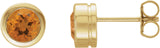 14K Gold Natural Citrine Round Bezel-Set Birthstone Stud Earrings - Yellow Gold