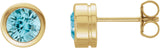 14K Gold Natural Blue Zircon Round Bezel-Set Birthstone Stud Earrings - Yellow Gold