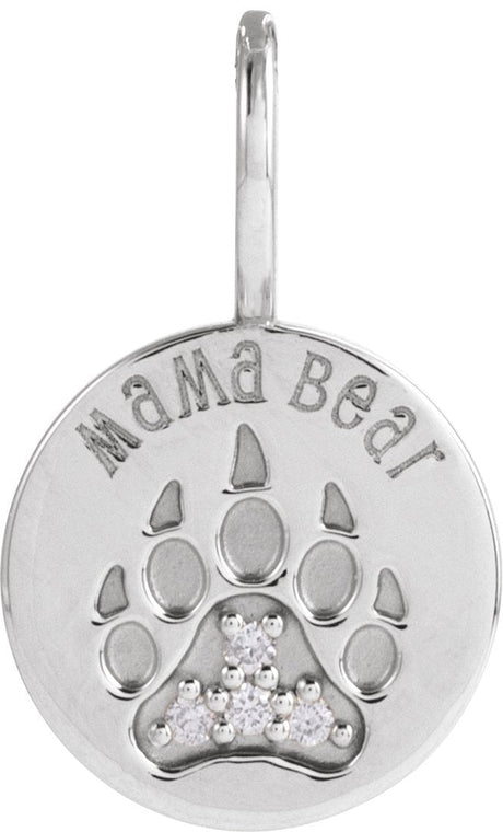 Platinum Round Natural Diamond Mama Bear Necklace or Pendant