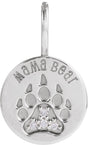 Platinum Round Natural Diamond Mama Bear Necklace or Pendant