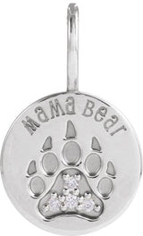 14K Gold Round Natural Diamond Mama Bear Necklace or Pendant - White Gold