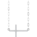 14K Gold Round Natural Diamond Accented Sideways Cross Necklace – 19.3x10.8mm - White Gold