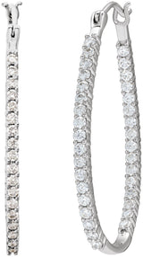 14K Gold Round Natural Diamond Inside-Outside U-Hoop Earrings - White Gold