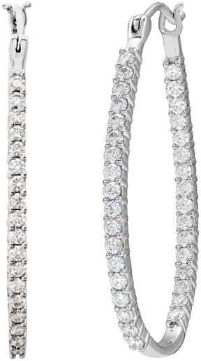 14K Gold Round Natural Diamond Inside-Outside U-Hoop Earrings - White Gold
