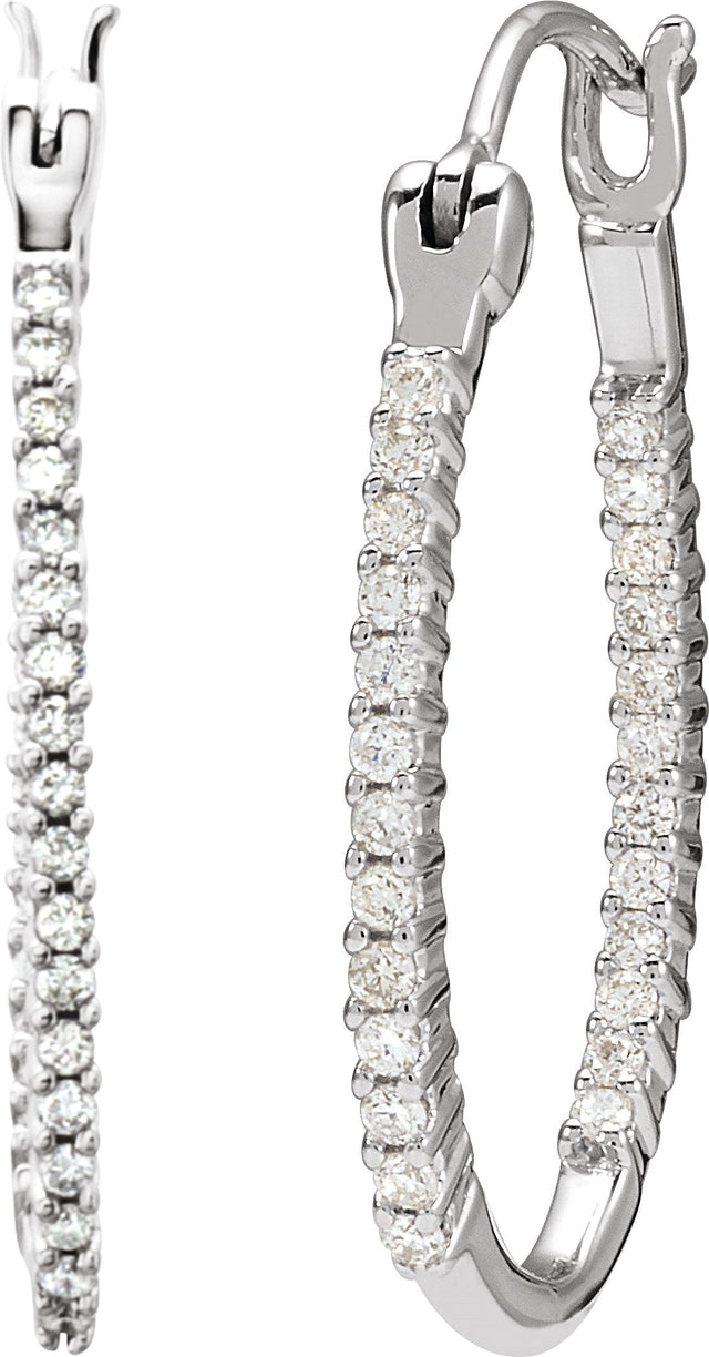 14K Gold Round Natural Diamond Inside-Outside U-Hoop Earrings - White Gold - view 2