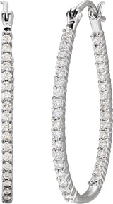 Platinum Round Natural Diamond Inside-Outside U-Hoop Earrings - view 2