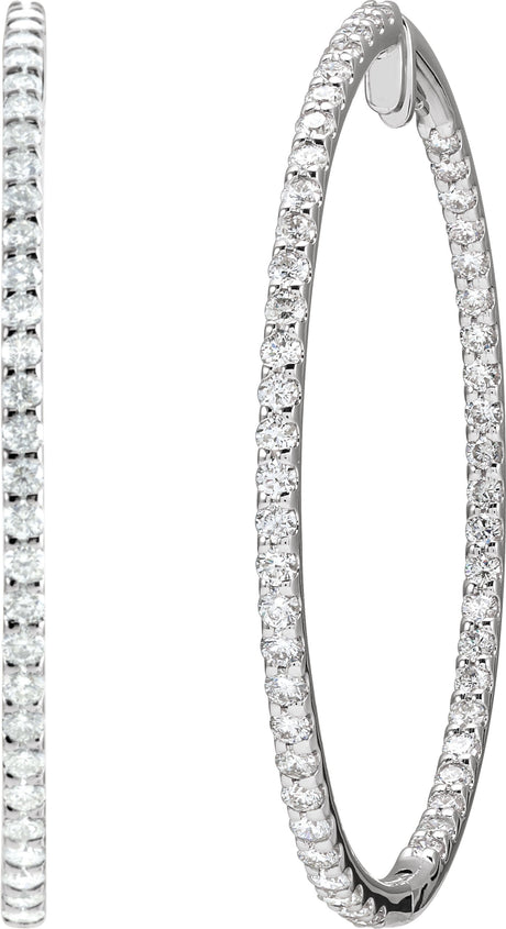 14K Gold Round Natural Diamond Inside-Outside Hoop Earrings III - view 2