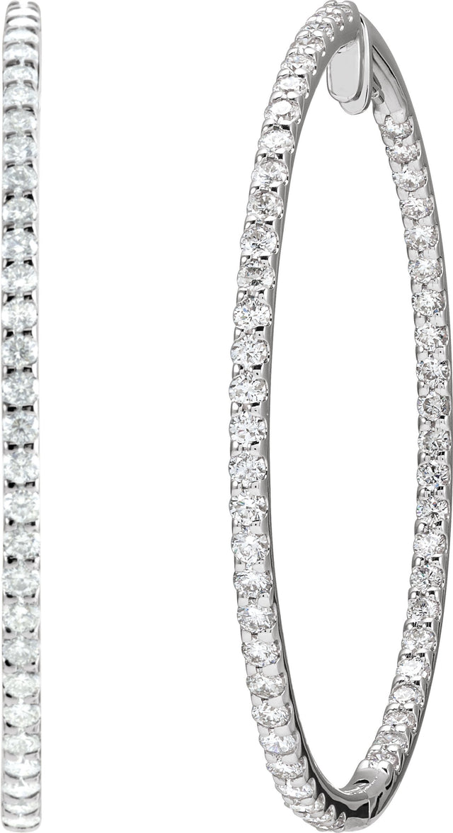 14K Gold Round Natural Diamond Inside-Outside Hoop Earrings III - view 2
