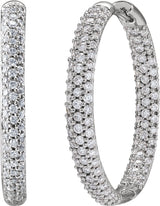 18K Gold Round Natural Diamond Pavé-Style Inside-Outside Hinged Hoop Earrings
