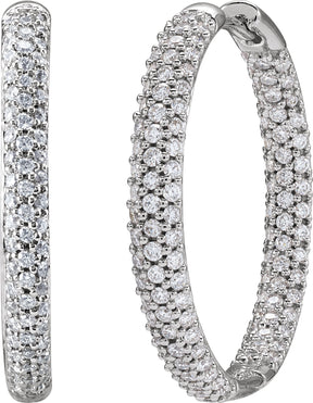 18K Gold Round Natural Diamond Pavé-Style Inside-Outside Hinged Hoop Earrings