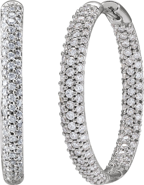 18K Gold Round Natural Diamond Pavé-Style Inside-Outside Hinged Hoop Earrings