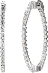 14K Gold Round Natural Diamond Inside-Outside Hinged Hoop Earrings II - view 2