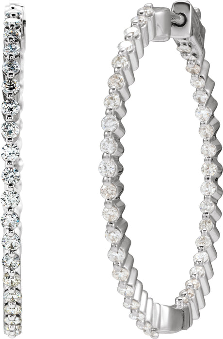 14K Gold Round Natural Diamond Inside-Outside Hinged Hoop Earrings II - view 2