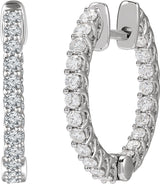 14K Gold Round Natural Diamond Inside-Outside Hoop Earrings II - White Gold - view 2
