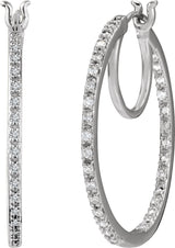 14K Gold Round Natural Diamond Inside-Outside Hoop Earrings – 1.13mm Stones - view 2