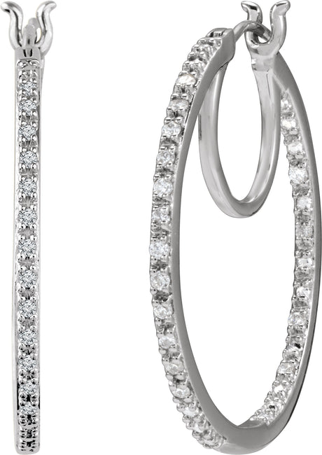 14K Gold Round Natural Diamond Inside-Outside Hoop Earrings – 1.13mm Stones - view 2