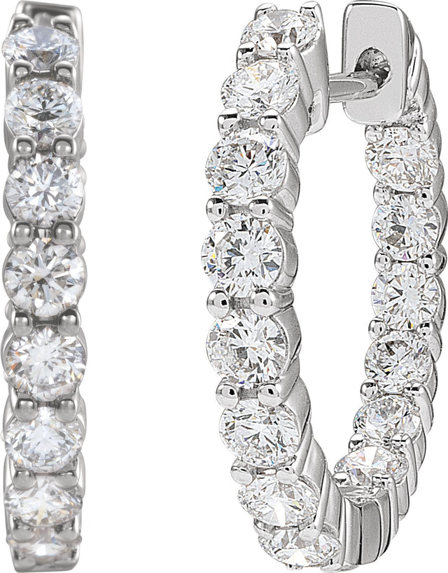 14K Gold Round Lab-Grown Diamond Inside-Outside Hoop Earrings – up to 1/2 CTW - White Gold - view 2