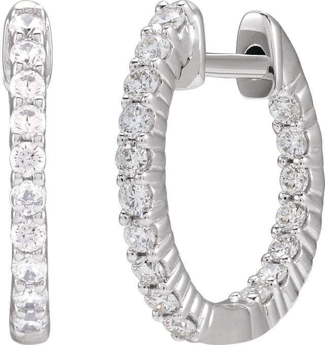 14K Gold Round Lab-Grown Diamond Inside-Outside Hoop Earrings – up to 1/2 CTW - White Gold - view 2