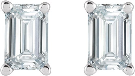 Platinum Natural Diamond Emerald 4-Prong Stud Earrings - view 2